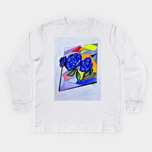 Whimsical Blue Roses Trans BG Kids Long Sleeve T-Shirt